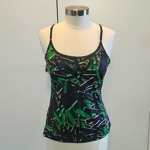 FILA Sport Size M Black/Green Work-out Top, Built-in Bra